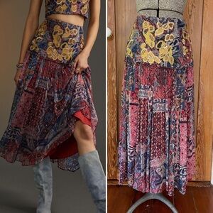 Anthropologie Multicolor Patchwork Midi Skirt